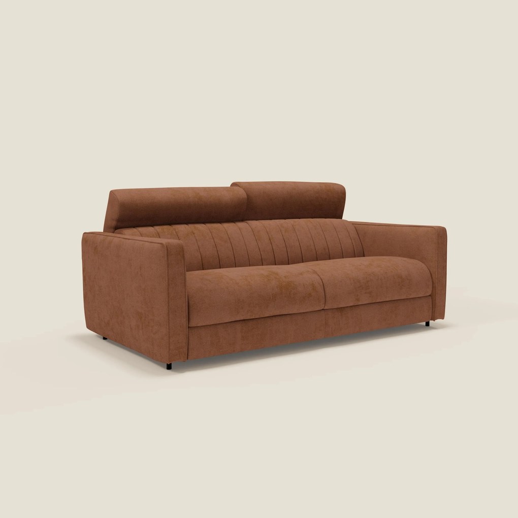 Nivon Divano letto moderno materasso H16 cm con poggiatesta in tessuto impermeabile T25 arancione bruciato