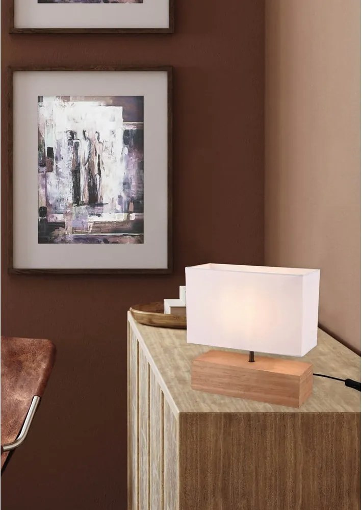Lampada da tavolo bianca/di colore naturale con paralume in tessuto (altezza totale 30 cm) Woody – Reality