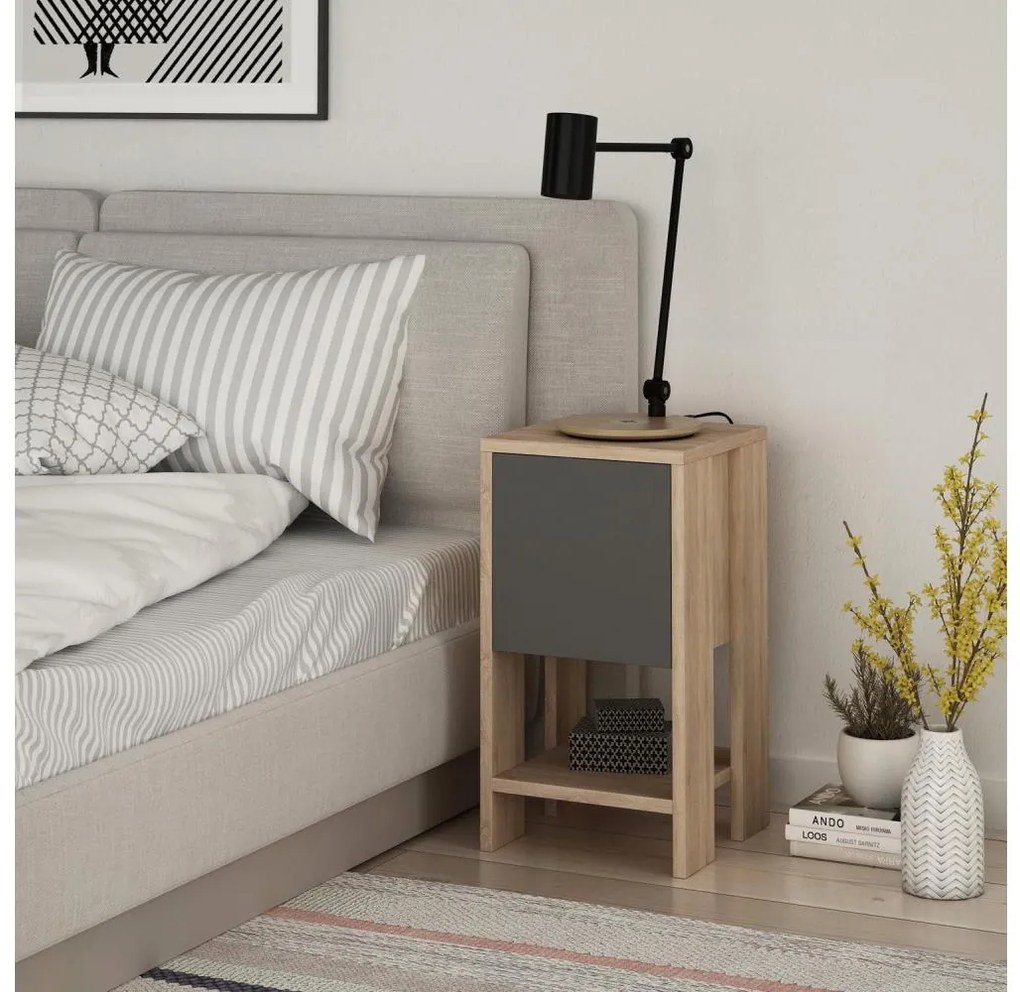 Comodino EMA 55x30 cm marrone/grigio