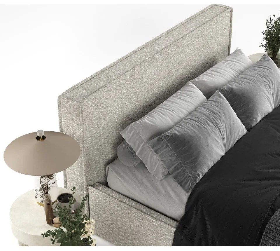 Letto matrimoniale imbottito grigio chiaro con contenitore con rete inclusa 180x200 cm Lounge L – Maison de Rêve