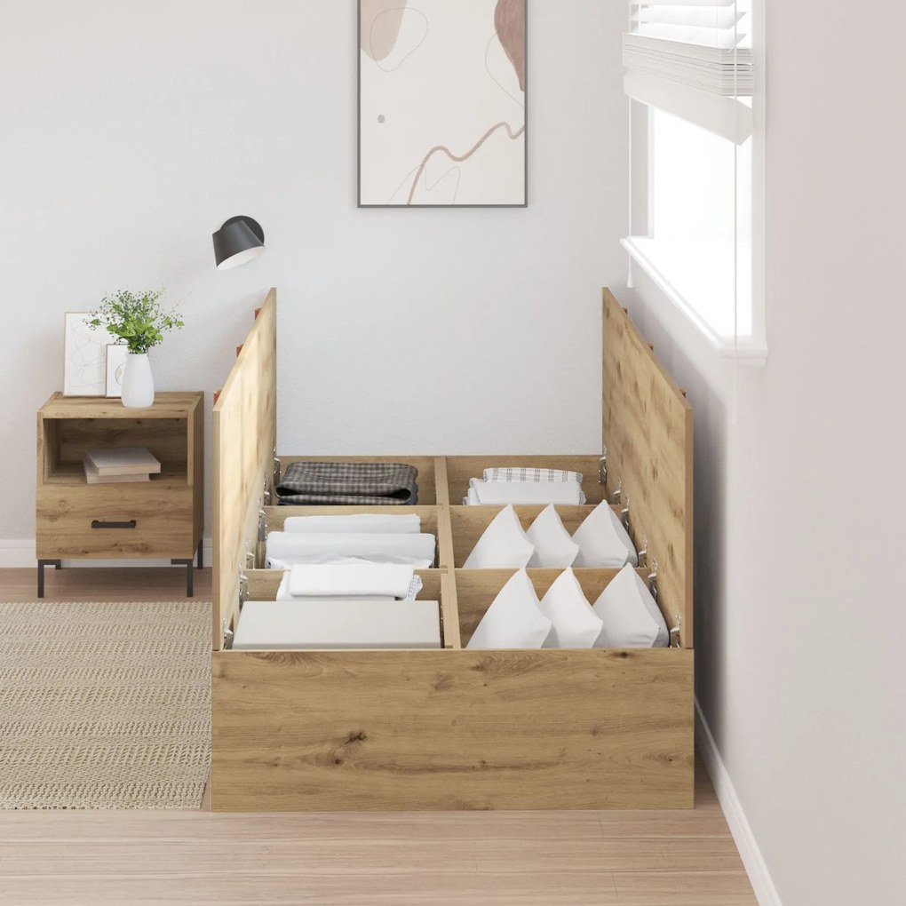 Struttura letto con contenitore in rovere artisan 90x200 cm