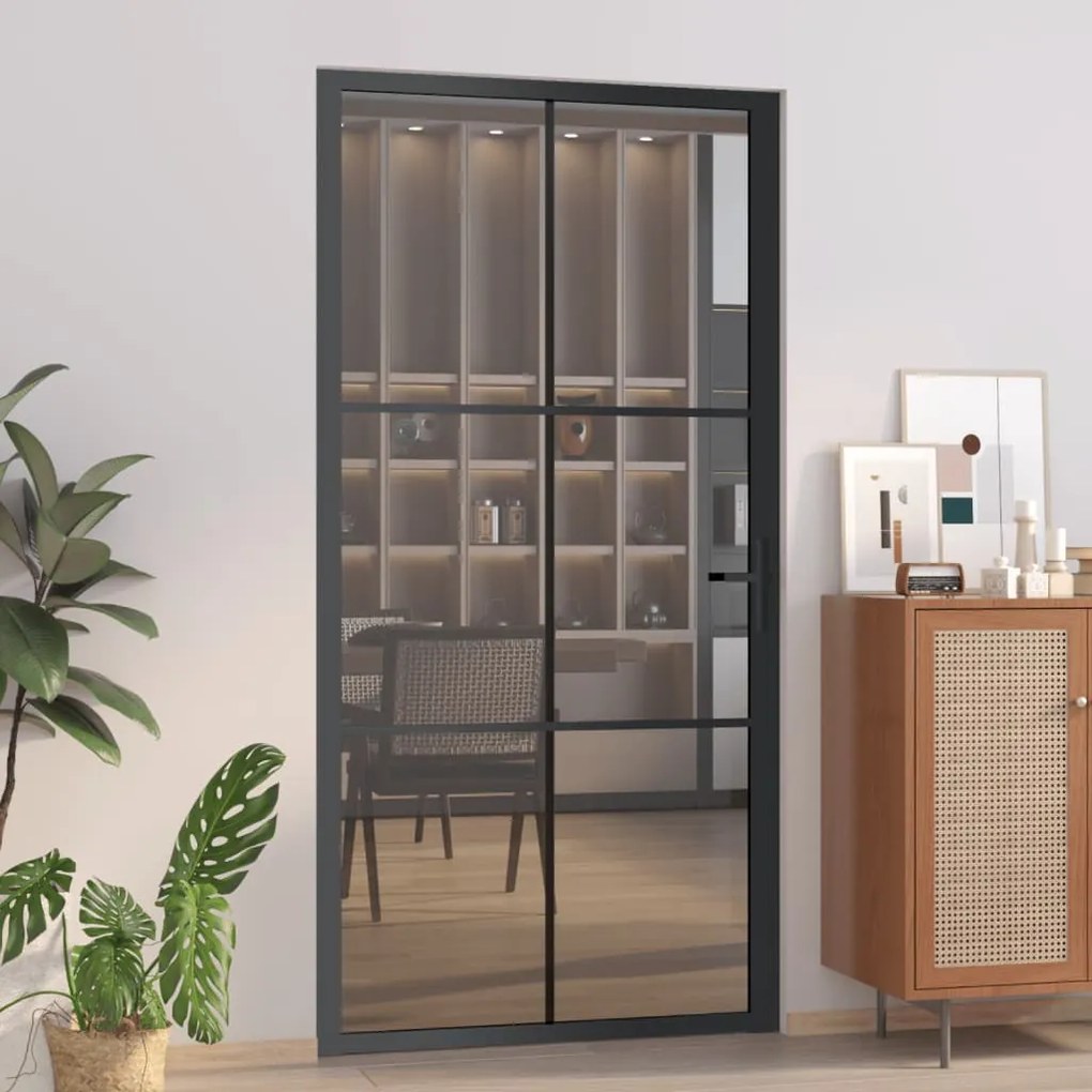 Porta Interna 102,5x201,5 Cm Nera İn Vetro Esg E Alluminio /