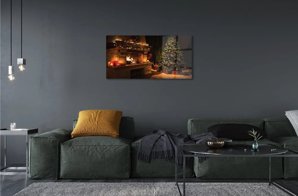 Quadro su vetro Albero di natale decorazioni per caminetti regali 100x50 cm