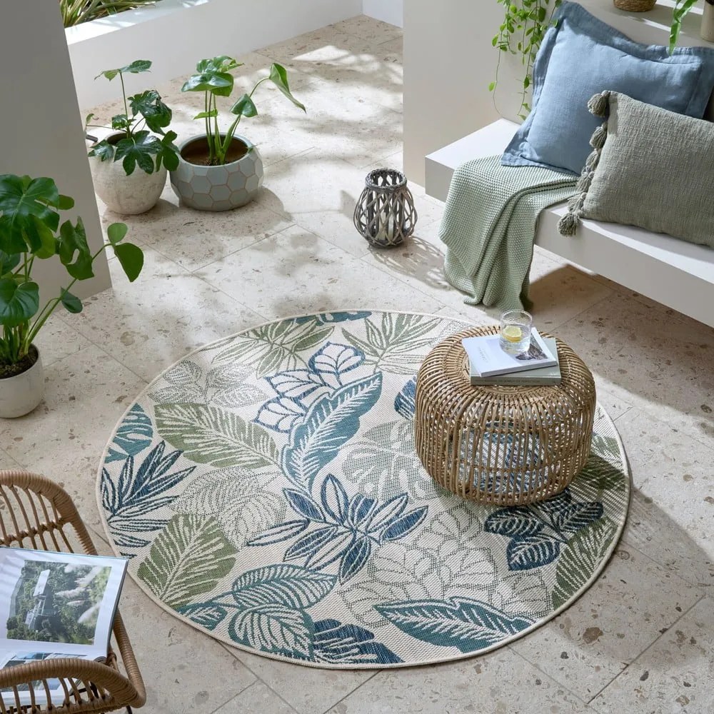 Tappeto da interno e esterno rotondo verde e blu ø 160 cm Bella Leaf – Flair Rugs