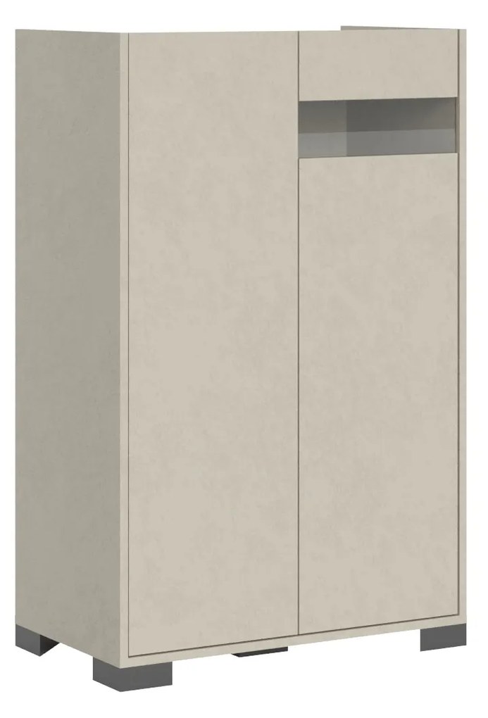 Madia e Credenza alta con Porta TV Riflesso bianco lucido e cashmere, Cashmere / Credenza alta / 2