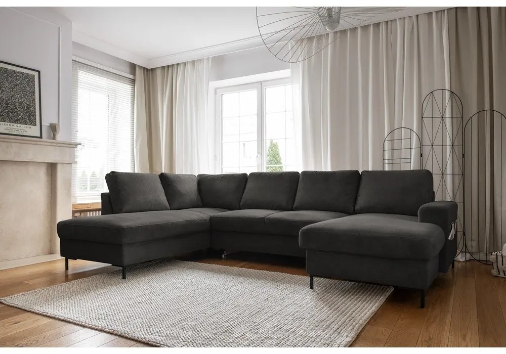 Divano letto in velluto a coste grigio scuro (angolo sinistro) Lofty Lilly - Miuform