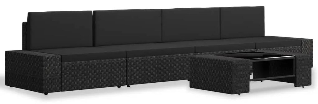 Set Divani da Giardino 5 pz in Polyrattan Nero