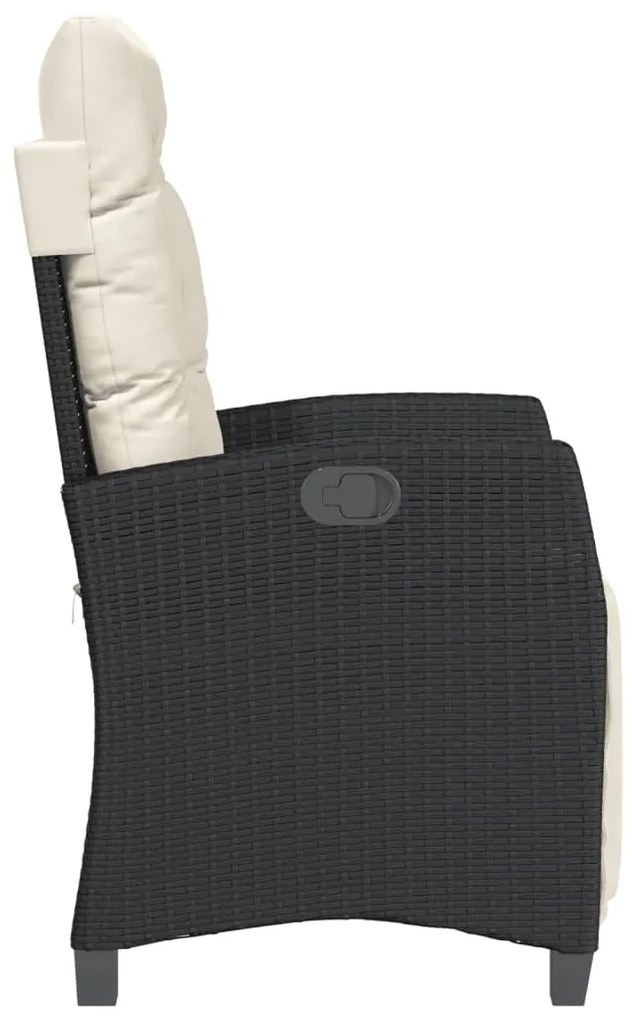 Sedia reclinabile da giardino con poggiapiedi nera polyrattan