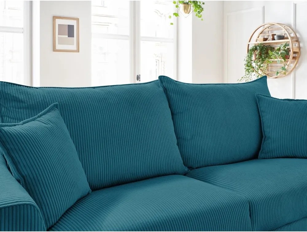 Divano blu allungabile con rivestimento in velluto a coste 225 cm Augustin – Bobochic Paris