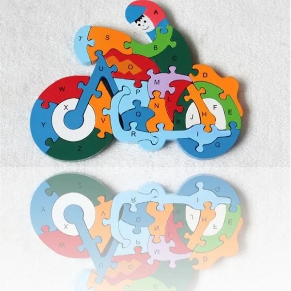 Trade Shop - 3d Puzzle Legno Forma Di Moto Educativo Lettere Numeri Bambini Imparare
