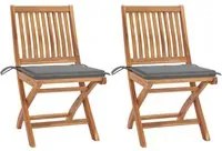 Sedie da Giardino 2 pz con Cuscini Grigi in Massello di Teak cod mxl 74929