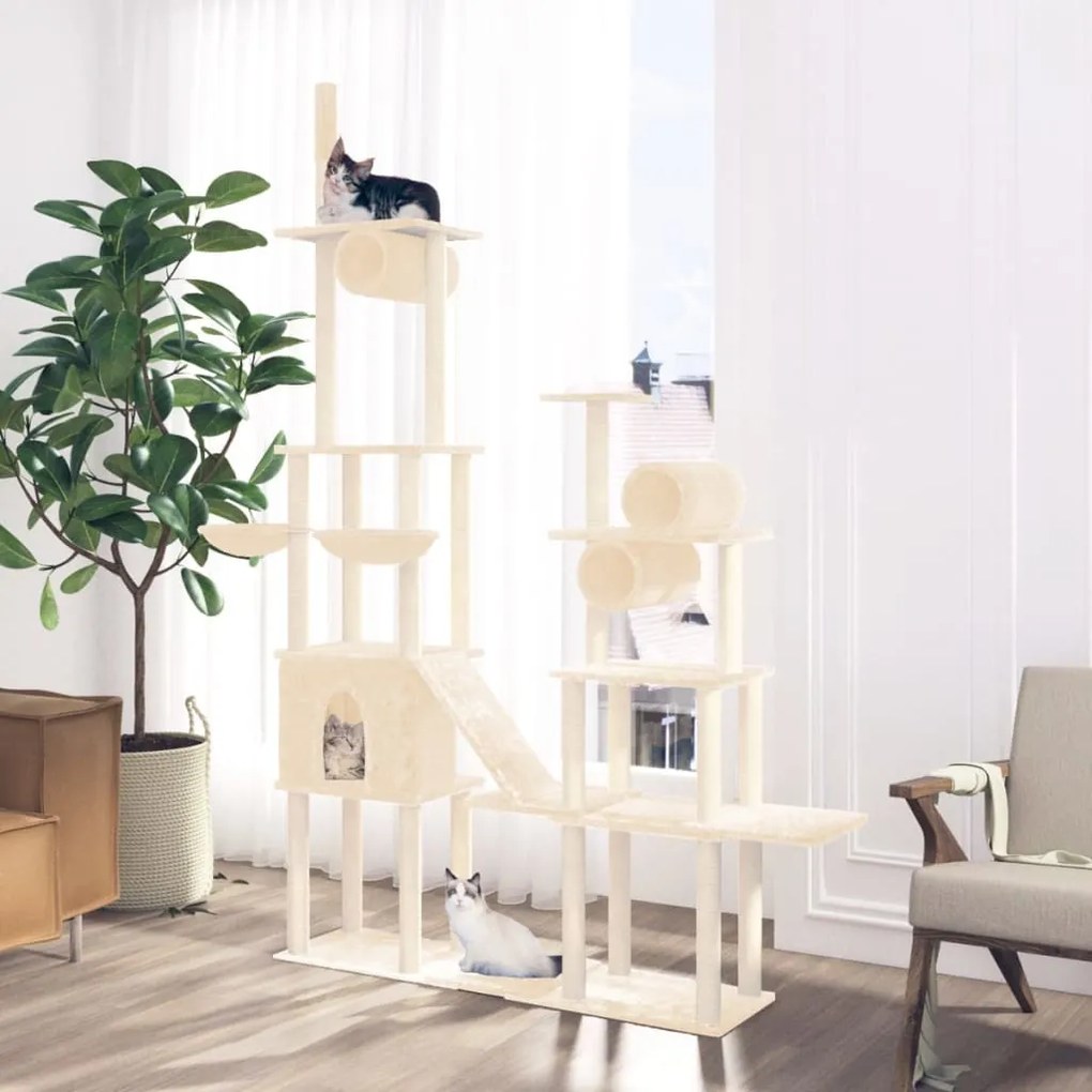 Albero per gatti con tiragraffi in sisal crema 279 cm