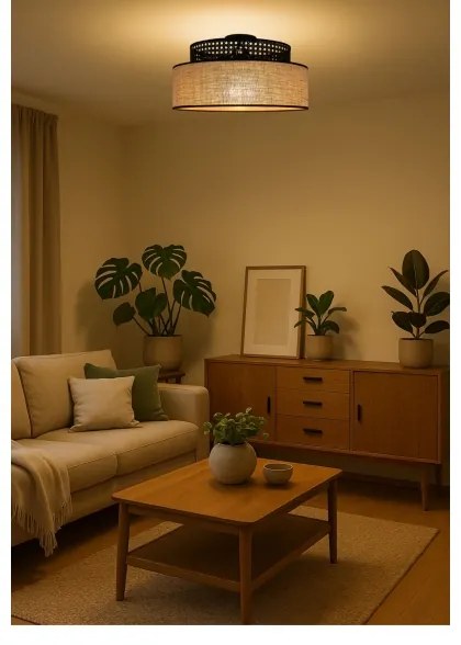 Plafoniera BOHO 1xE27/60W/230V diametro 40 cm nero/rattan