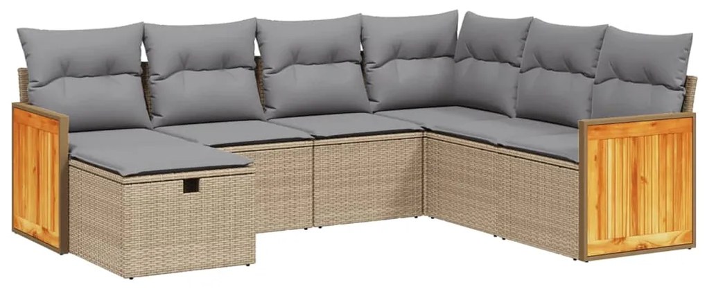 Set divano da giardino 7 pz con cuscini beige misto polyrattan