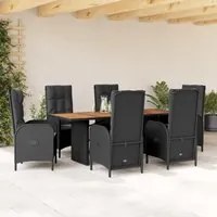 Set da Pranzo da Giardino 7 pz Nero con Cuscini in Polyrattancod mxl 114349