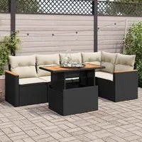 Set Divani da Giardino 5 pz con Cuscini Nero Polyrattan Acacia 3327486