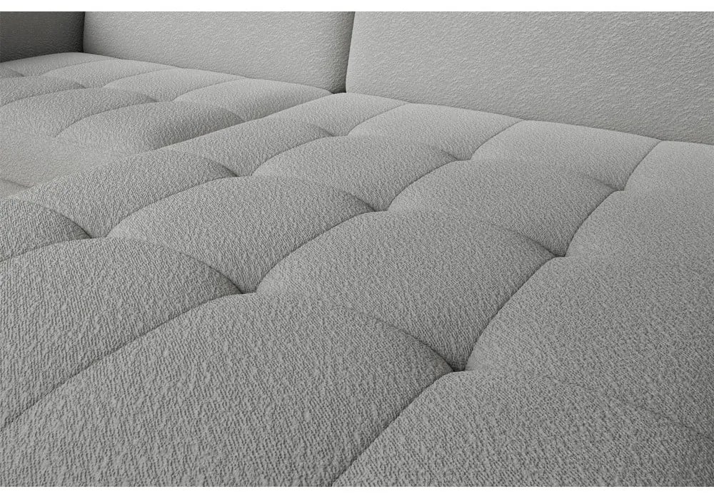Divano angolare grigio allungabile/con contenitore (con penisola a sinistra/con chaise lounge) e rivestimento in bouclé Gomsi – ELTAP