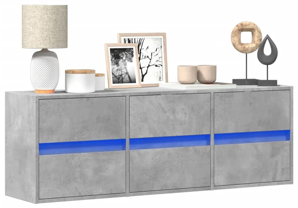 Mobile Tv A Parete Con Luci Led Grigio Cemento 130x31x45 Cm /