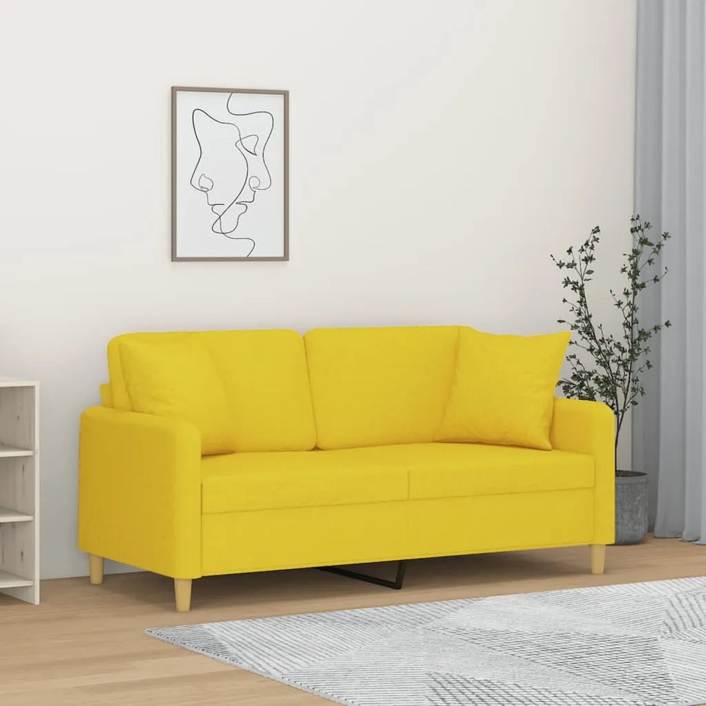 Divano A 2 Posti Con Cuscini Giallo Chiaro 140 Cm İn Tessuto /