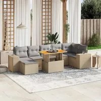 Set Divano da Giardino 8 pz con Cuscini Beige in Polyrattan 3272746