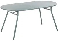 Tavolo da pranzo da giardino in metallo blu con foro per ombrellone 160 x 90 cm