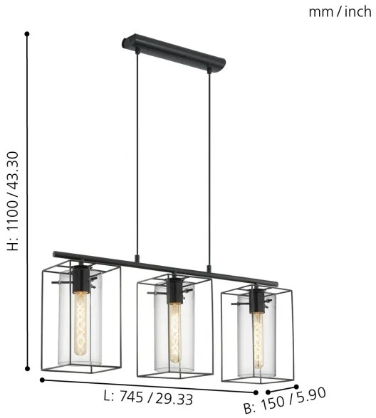 Eglo 49496 - Lampadario LONCINO 3xE27/60W/230V