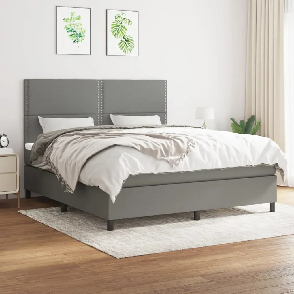 Giroletto a molle con materasso grigio scuro 160x200 cm tessuto