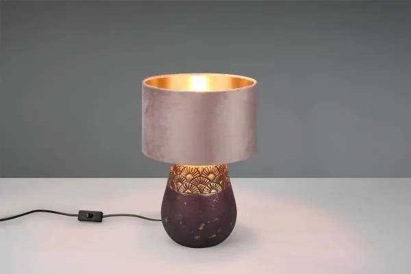 Lampada kiran con paralume velluto rosa pastello  e oro h.39cm cera...