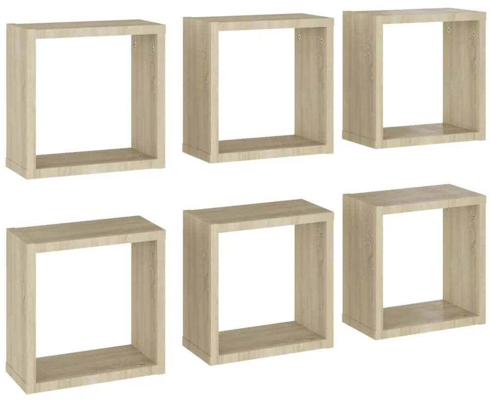 Mensole a cubo 6 pz rovere sonoma 30x15x30 cm