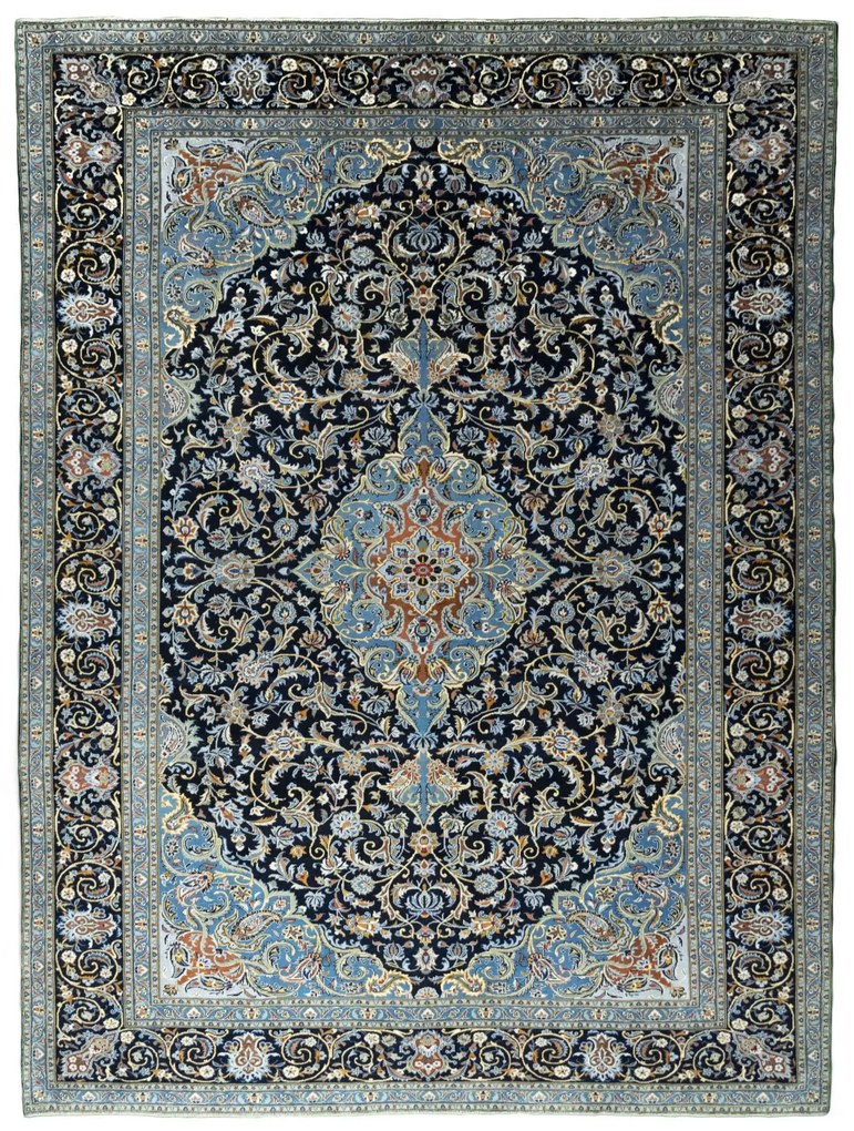Kashan Tappeto 300x400 Blu (Iran) Annodato A Mano