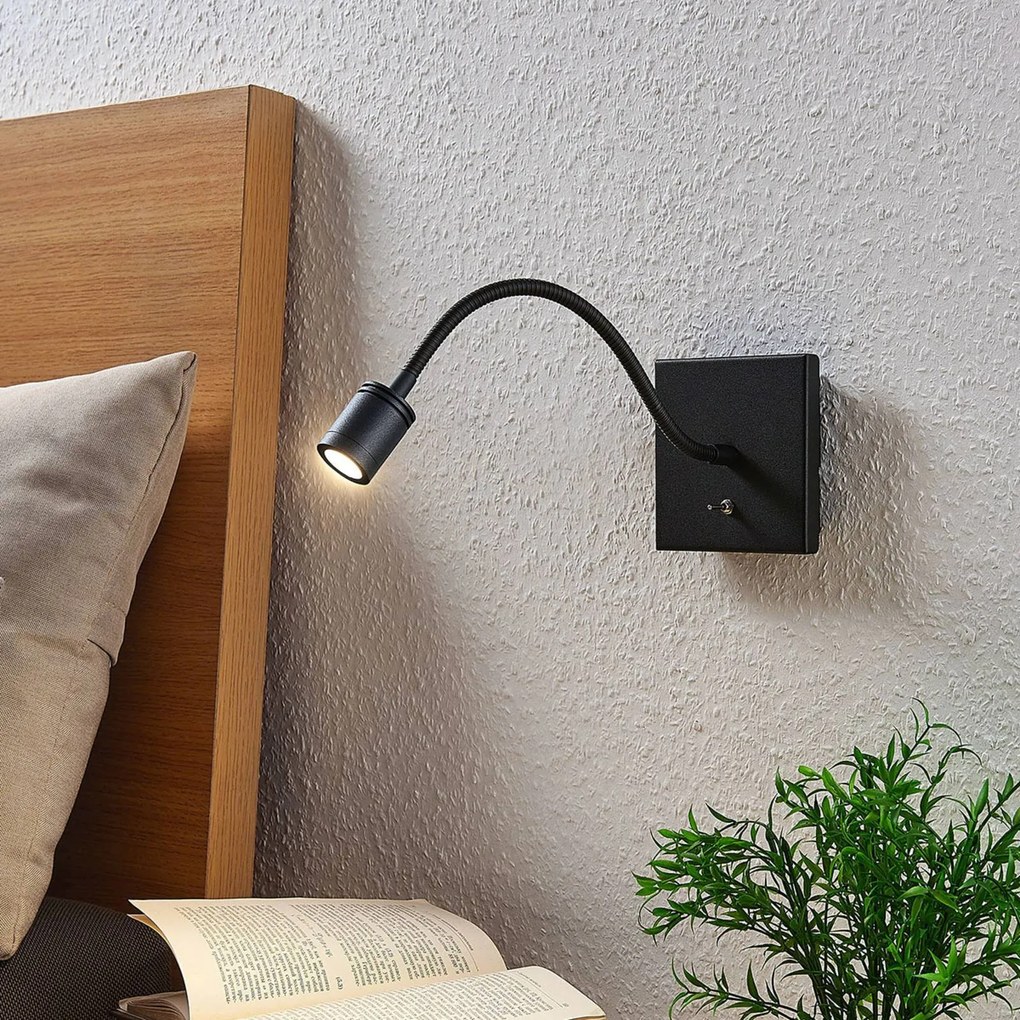 Lindby Lampada a LED da lettura a parete Mayar con braccio flessibile, nero