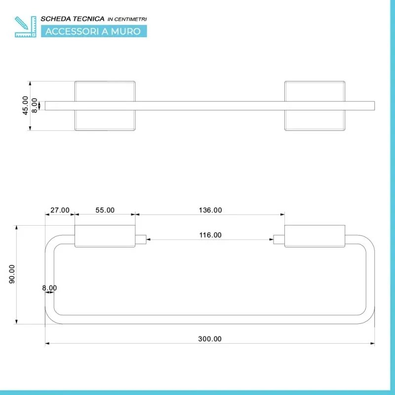 Set accessori a muro 6 pezzi in acciaio cromato e viti incluse Velvet
