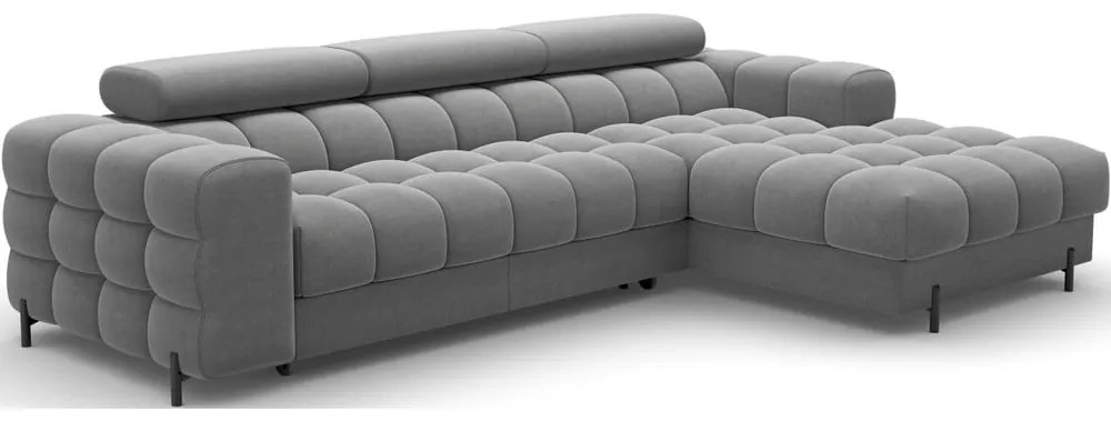 Divano angolare grigio tortora allungabile/con contenitore (con penisola a destra/con chaise lounge) con rivestimento in velluto Felro – ELTAP