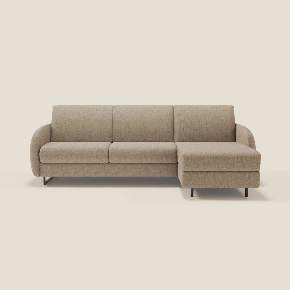 Ninfea Divano Letto Angolare con Penisola Contenitore e Materasso H18 cm - piedini in metallo e Tessuto impermeabile T03