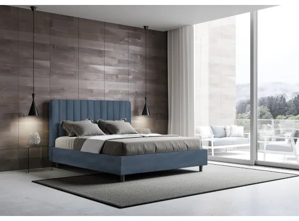 Letto contenitore da 160x200 in microfibra blu Agueda