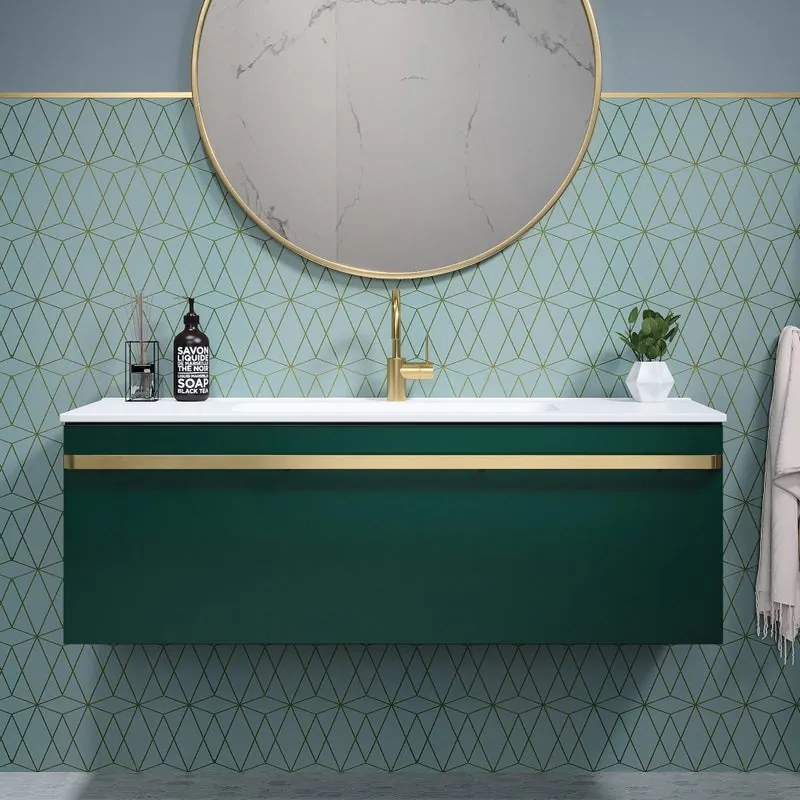 Mobile da bagno sospeso sotto lavabo L 120 x H 40 x P 46 cm verde laminato opaco, 1 cassetto RANDAL LOA