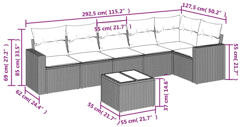 Set divani da giardino con cuscini 7pz nero polyrattan