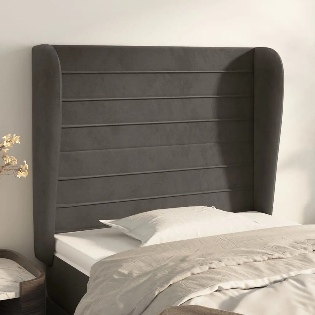 Testiera Ad Orecchio Grigio Scuro 93x23x118/128 Cm İn Velluto /