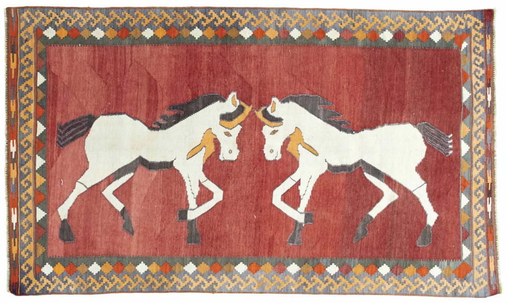 Kilim Tappeto 250 x 140 Rosso (Iran) Tessuto A Mano