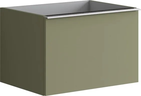 Mobile da bagno sospeso sotto lavabo Pixel plain 2 cassetti L 60 x H 40 x P 45.5 cm verde salvia laccato opaco, con maniglia alluminio brillante