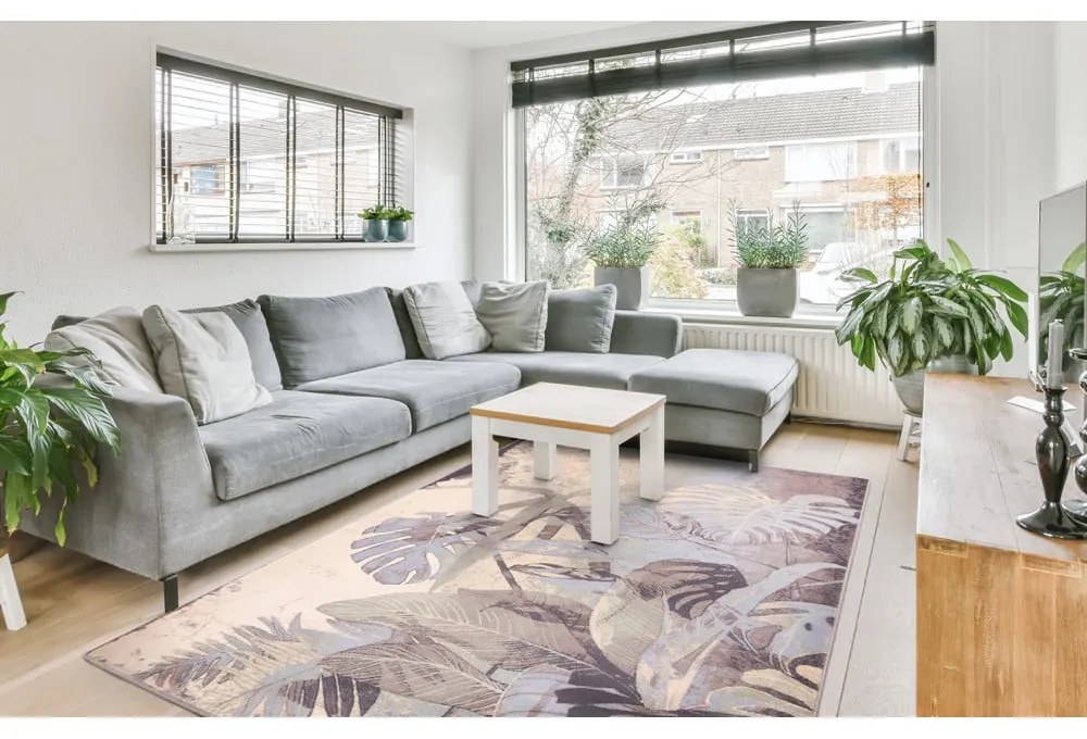 Tappeto in lana grigio crema 133x180 cm Plants - Agnella