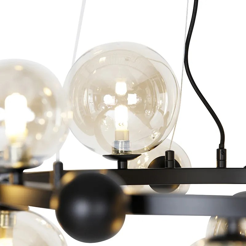 Lampadario Art Déco nero con vetro ambrato 12 luci - David