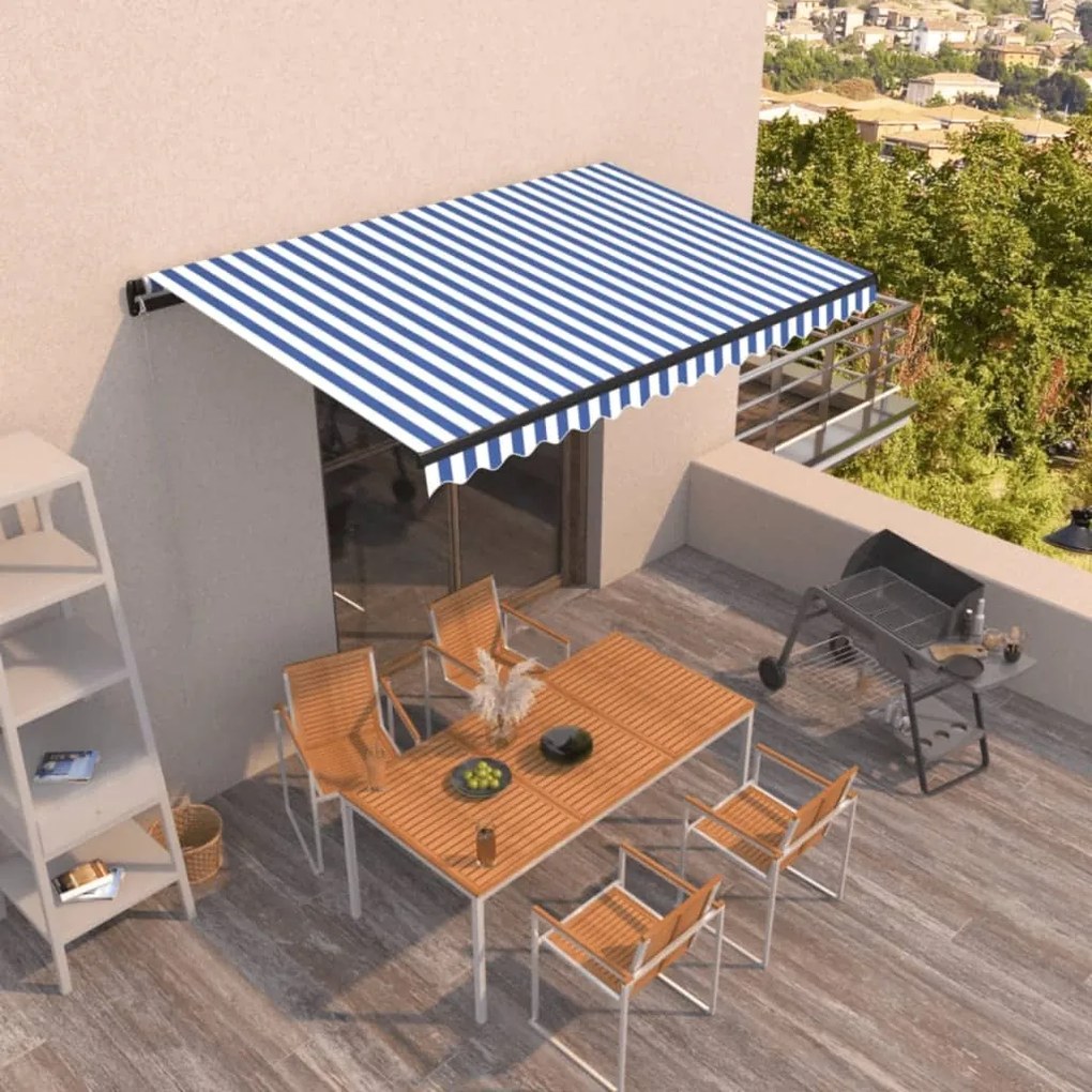 Tenda Da Sole Retrattile Manuale 450x350 Cm Blu E Bianca /