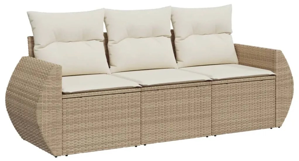 Set divano da giardino 3 pz con cuscini beige in polyrattan