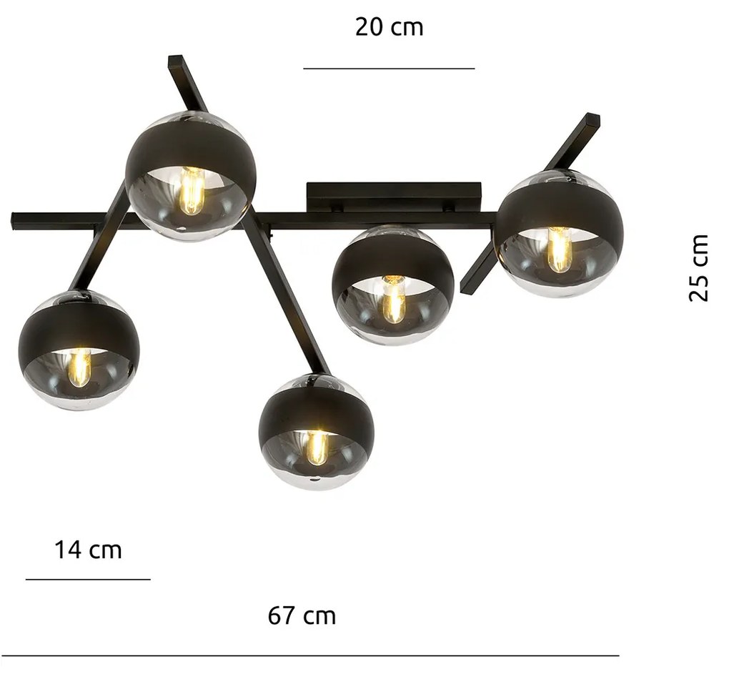 Plafoniera Moderna Teti Acciaio Nero 5 Luci E14 Ip20