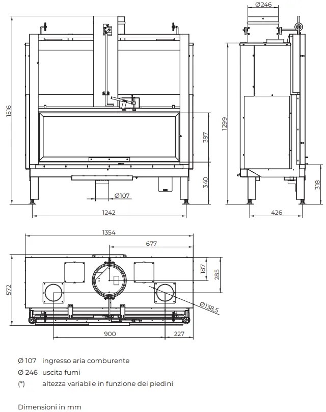 Focolare con base in ghisa e pareti in Magnofix Ecomonoblocco Mx 259 Frontale Palazzetti