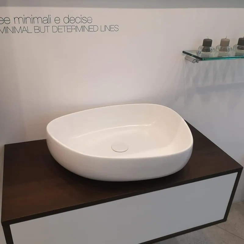 Lavabo da appoggio Metamorfosi OLYMPIA CERAMICA rettangolare in ceramica L 55 x H 14 x P 11 cm bianco opaco piletta non inclusa