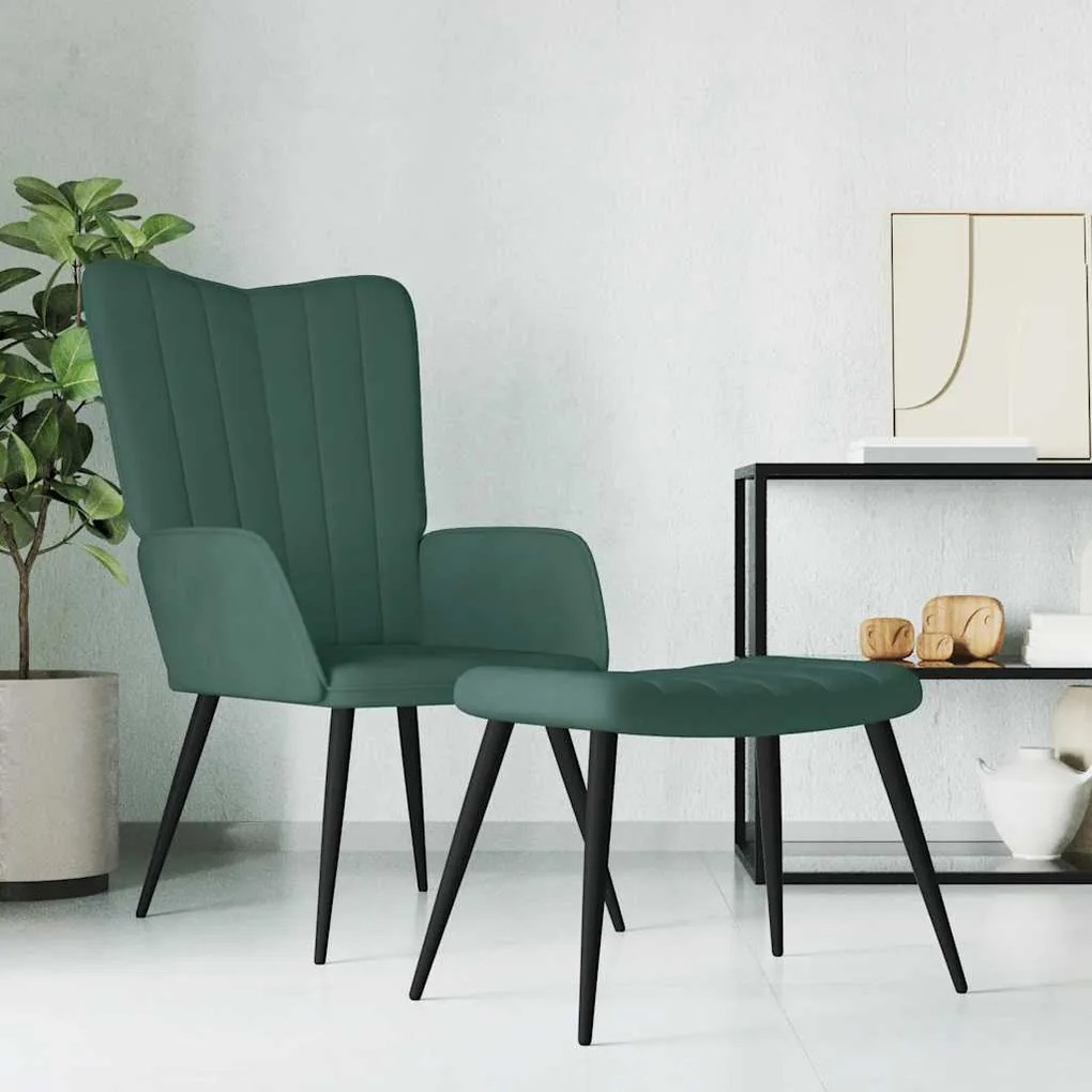 Poltrona Relax Con Sgabello Verde Scuro İn Velluto /