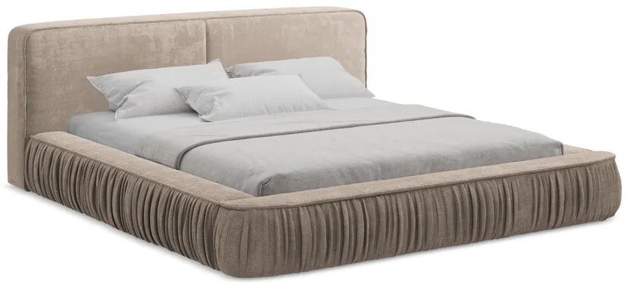 Letto matrimoniale imbottito beige con contenitore e rete inclusi 180x200 cm Keoni – Makamii