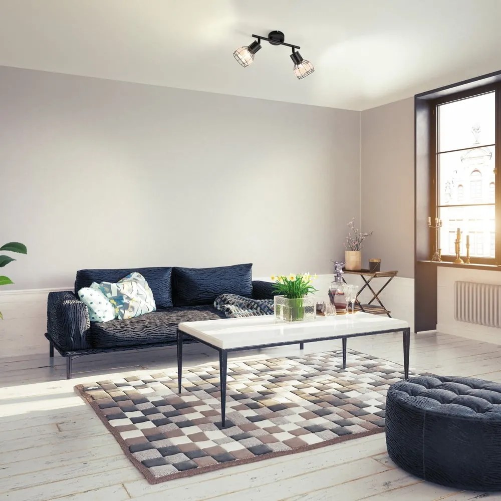 Plafoniera nera con paralume in metallo/con paralume in rattan 10x28 cm Straw – Fischer &amp; Honsel